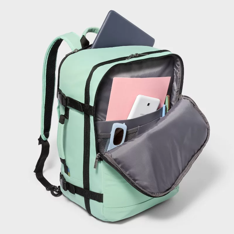 35L Travel Backpack - Open Story™️ Sage Green: Softside Water Repellent Twill - Image 2